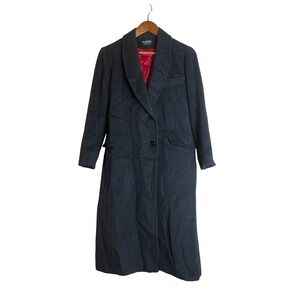 Karen Vintage Wool Cashmere Blend Collar Long Coat Charcoal Gray Red Lining